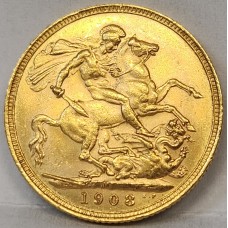 AUSTRALIA 1908 . ONE 1 SOVEREIGN . MELBOURNE . GOLD